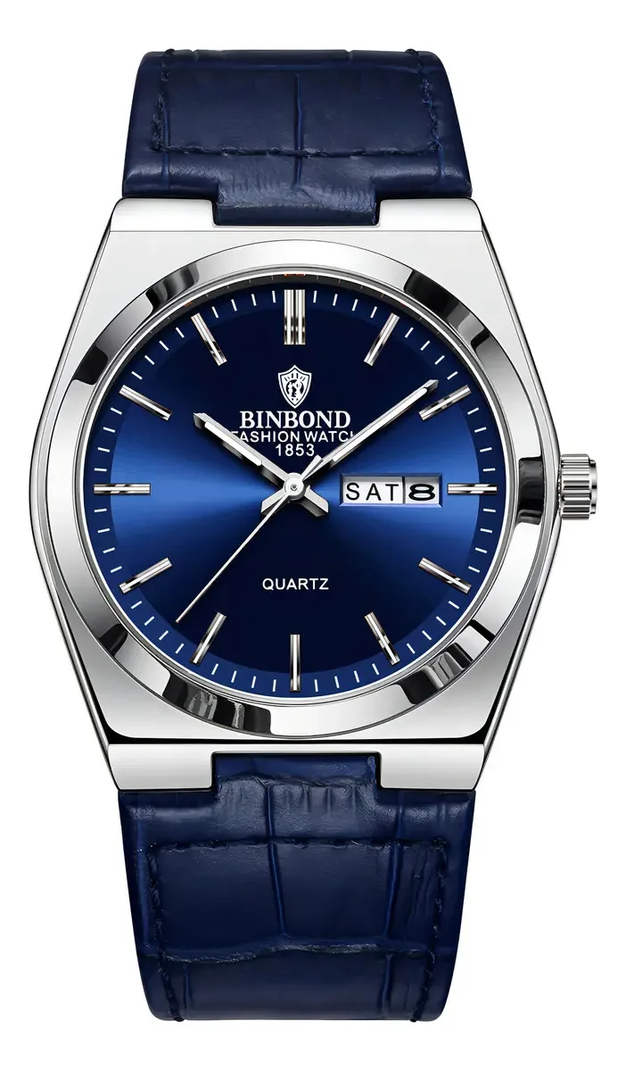 Relógios masculinos Relógios esportivos impermeáveis, quartzo, pulseira azul, moldura azul, fundo azul