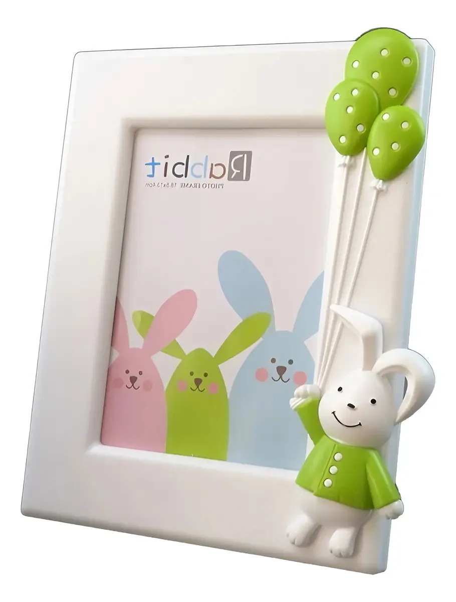 Porta-retratos infantil com design de coelho infantil verde limão