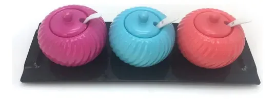 Rack de condimentos cerâmicos X3, com bandeja