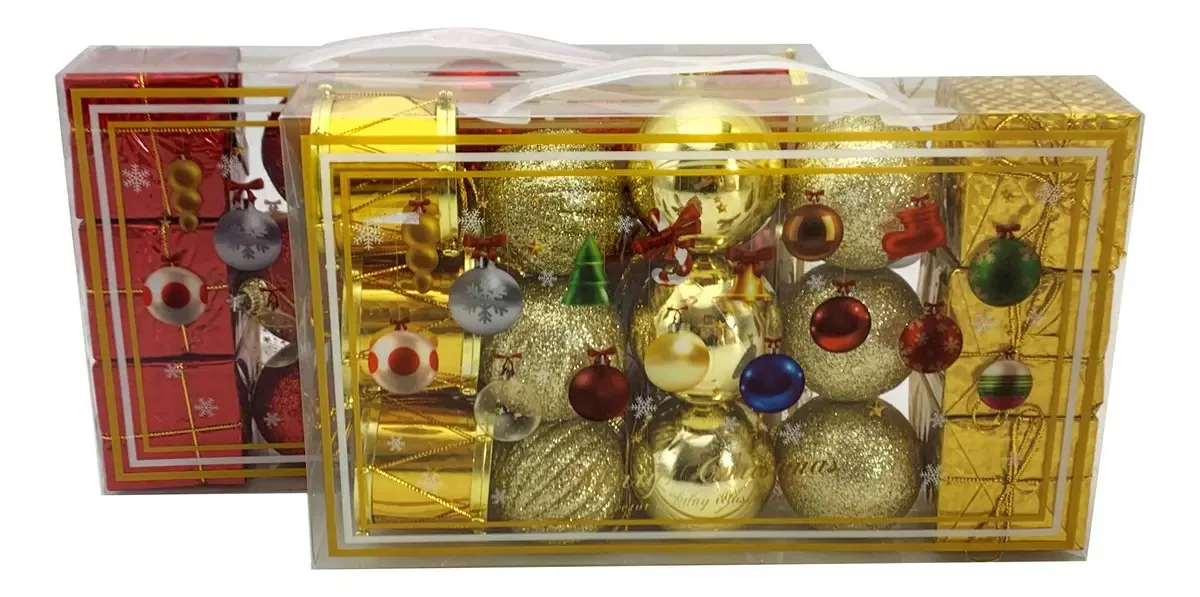 Bolas de Natal e enfeites variados X15, 4 cm, em caixa de mica