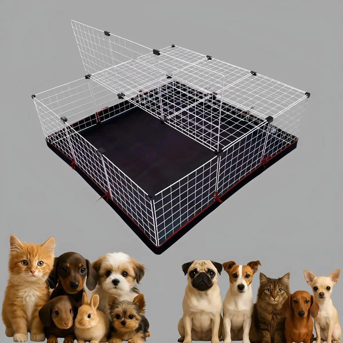 Cercadinho Aramado Para Pet Doméstico 120x120 Cor Branco - Vermelho