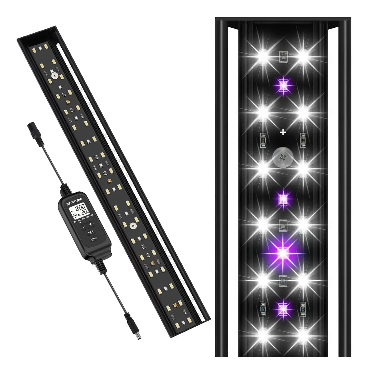 Luz LED UVB para répteis de 40 a 60 cm, controlador de lâmpada LED para répteis com dimmer e 4 modos Uvi, lâmpada de alumínio UVB de 16 W para tartarugas, cobras e dragões barbudos 6500k