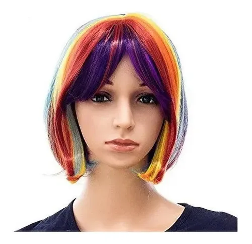 Perucas Swacc Rainbow Costume Perucas de cabelo curto Peruca Bob para o