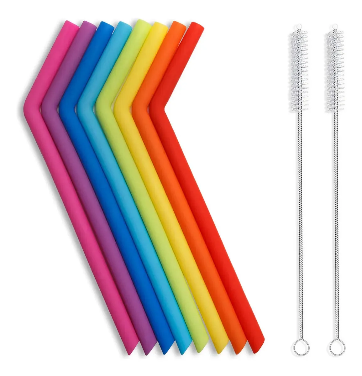 Canudos de silicone reutilizáveis longos e flexíveis 10 unidades