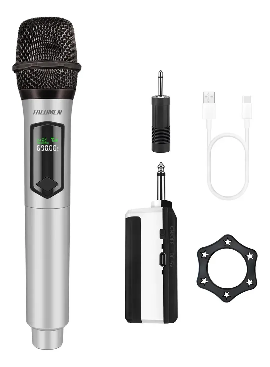Microfone sem fio Talomen, microfone recarregável para