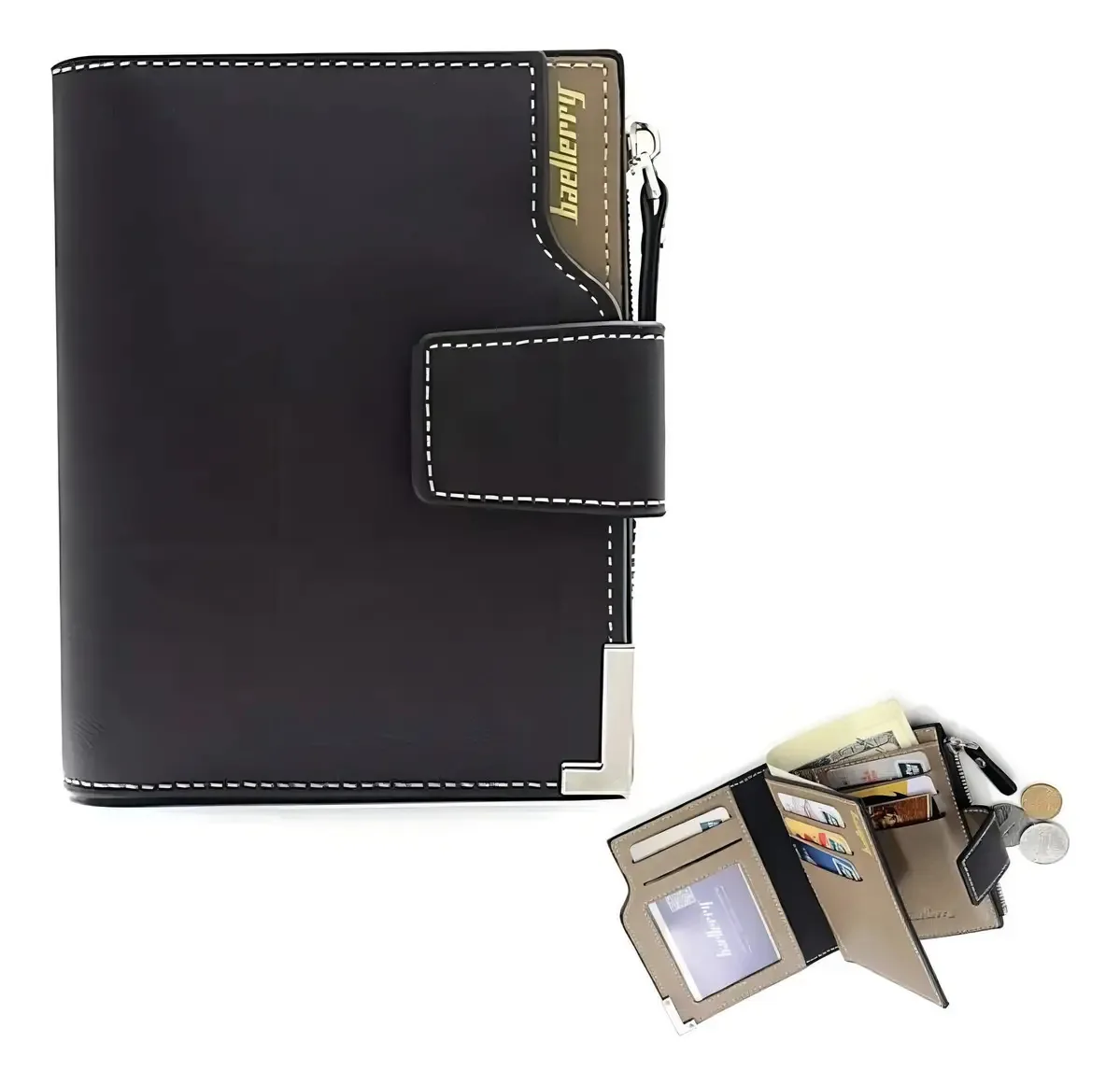 Carteira Masculina Baellerry de Couro Sintético Preta com Porta Moedas