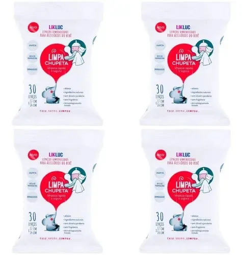 Kit Com 4 Limpa Chupeta - 30 Lenços Higienizador - Likluc