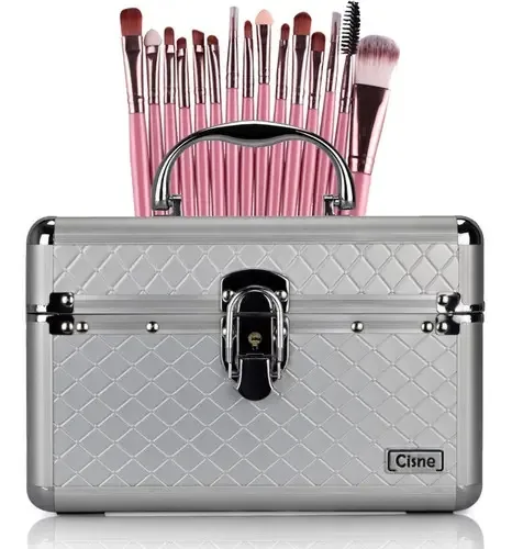 Maleta Maquiagem Média Rubys + Kit 15 Pincéis Maquiagem Cor Rosa