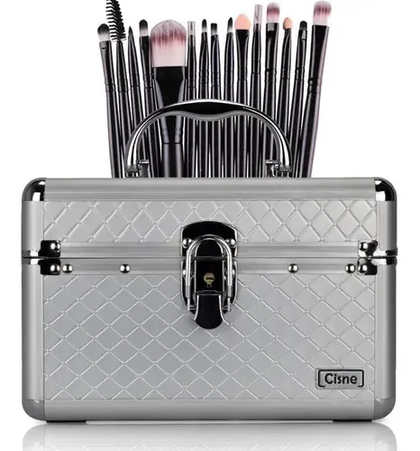 Maleta Maquiagem Média Rubys + Kit 15 Pincéis Maquiagem Cor Preto
