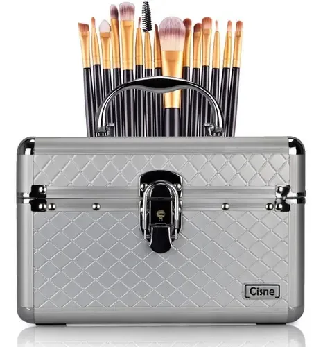 Maleta De Maquiagem Média Rubys + Kit 15 Pincéis Maquiagem Cor Dourado-escuro