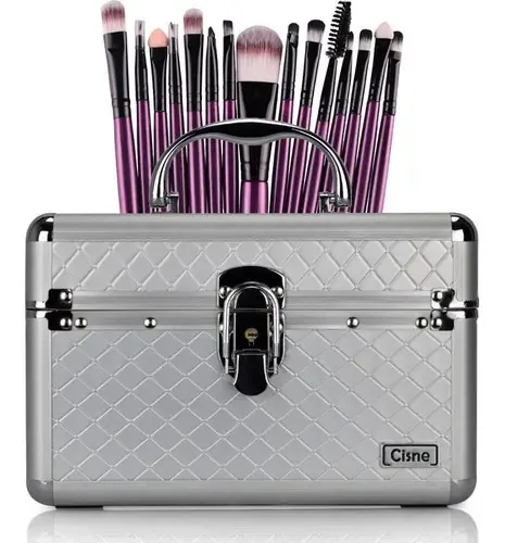 Maleta De Maquiagem Média Rubys + Kit 15 Pincéis Maquiagem Cor Violeta-escuro