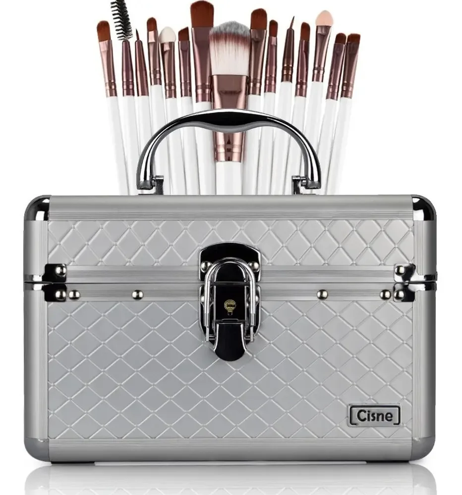 Maleta De Maquiagem Média Rubys + Kit 15 Pincéis Maquiagem Cor Branco
