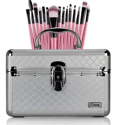 Maleta De Maquiagem Média Rubys + Kit 15 Pincéis Maquiagem Cor Fúcsia Escuro
