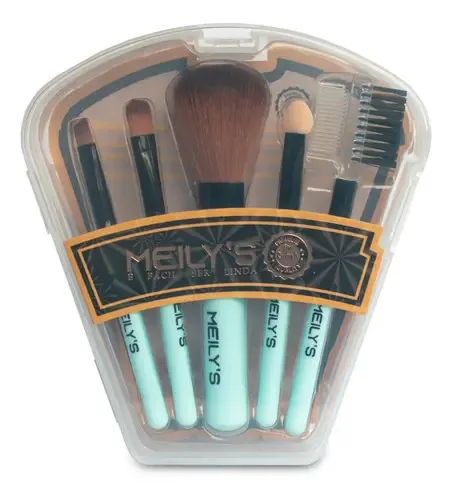 Kit de Pincéis de Maquiagem Meily's Azul com Estojo – 5 Pincéis Profissionais