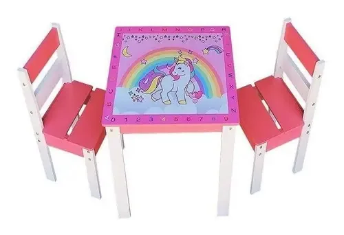 Mesa Mesinha Infantil Unicórnio Didática 2 Cadeiras Criança