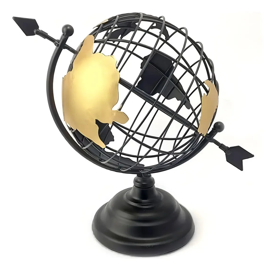 Globo Terrestre Decorativo Metal Giratório Preto Dourado 30cm Mundi