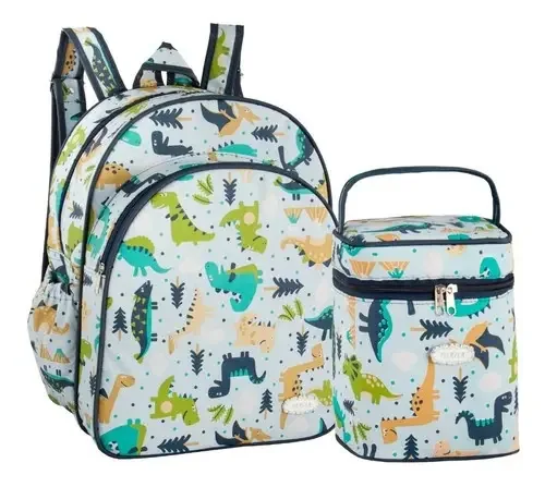 Bolsa Mochila Maternidade + Térmica Dinossauro Menino