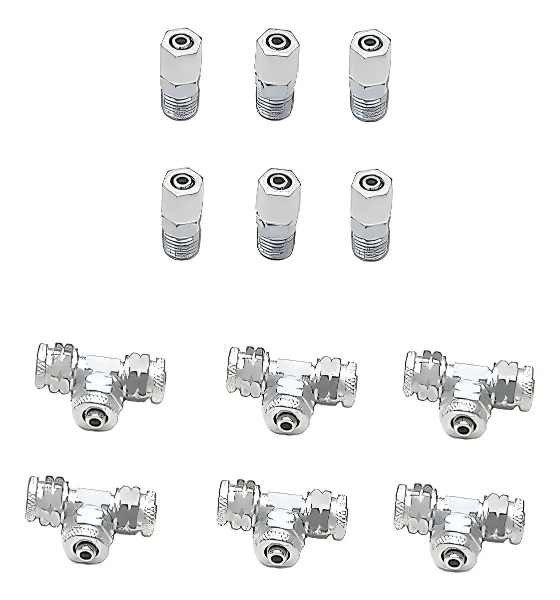 Kit Conexões Tee União HenT 8mm Niple 1/4 Tubo Poliuretano/Nylon