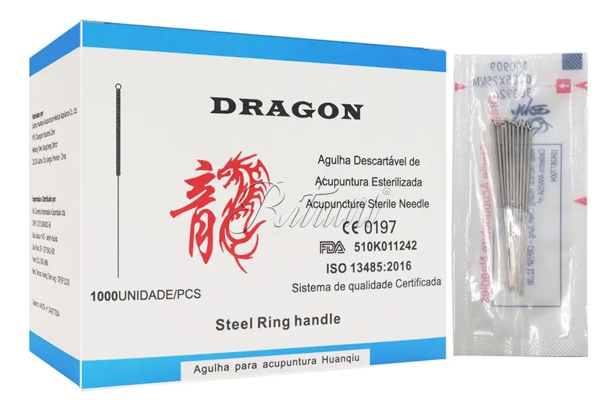 Agulha De Acupuntura Aço Japonês Dragon Cabo Loop - 1000 Un