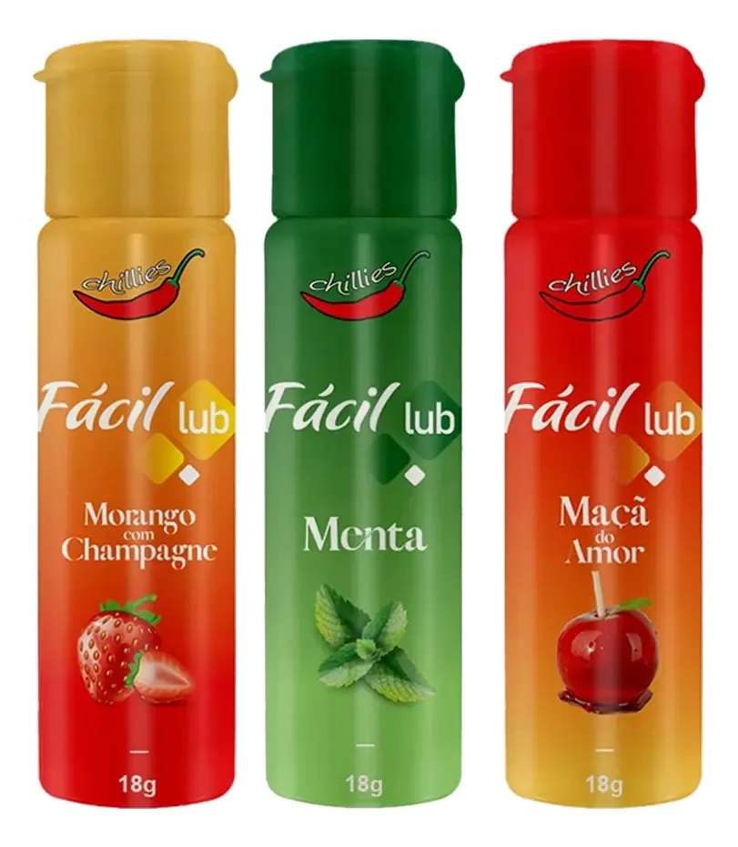 Kit Com 3 Lubrificantes Gel Óleo Íntimo Chillies Beijável Comestível
