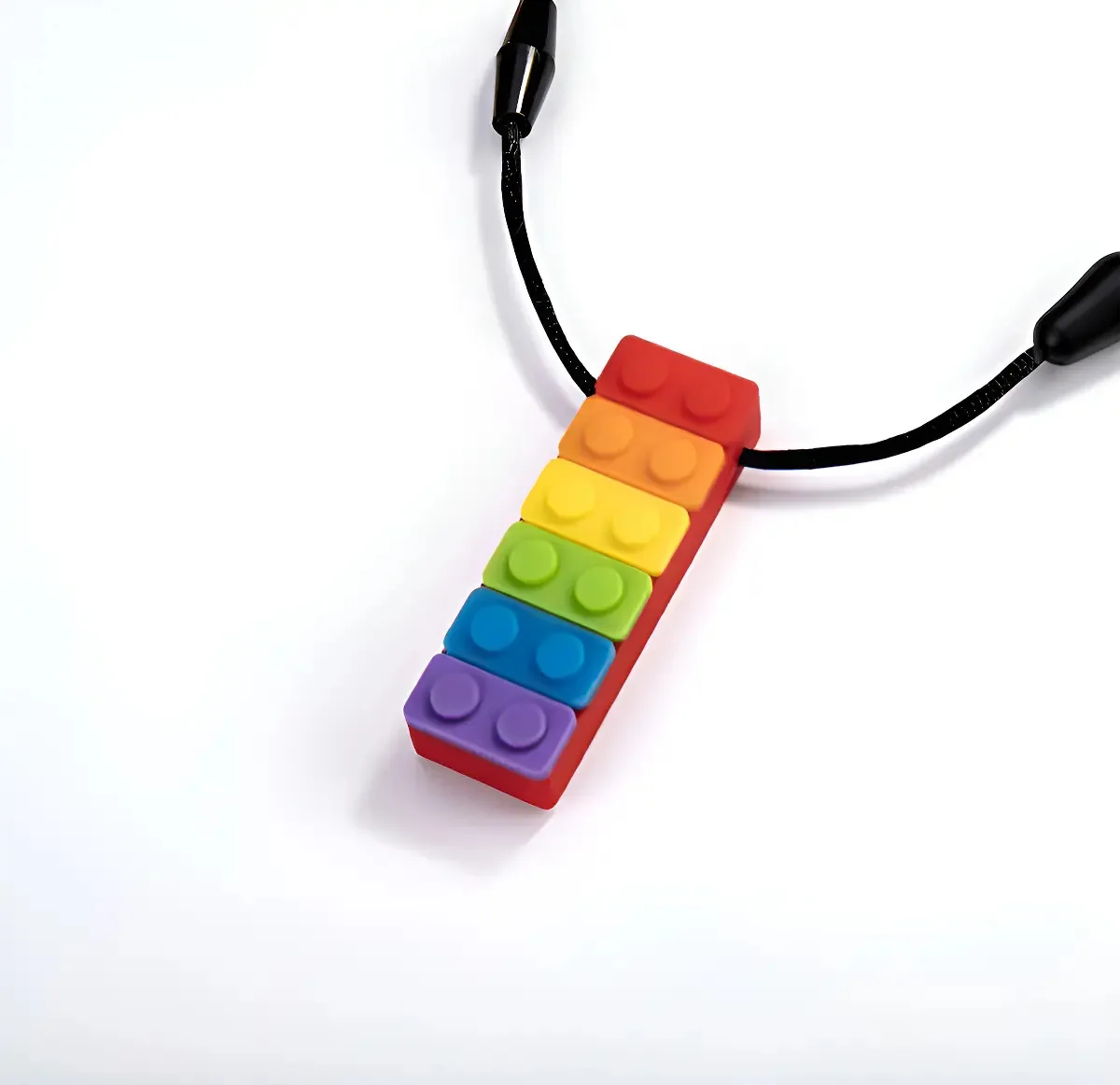 Azul-petróleo sensorial com design multicolorido, mordedores multicoloridos