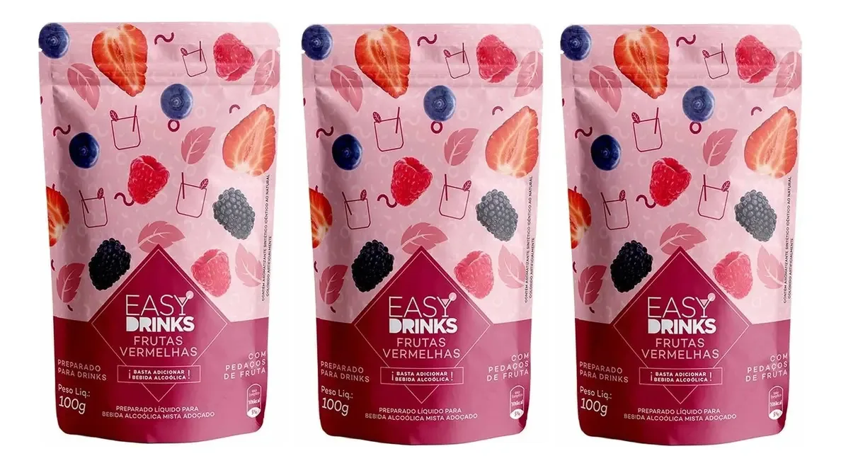 Kit 3 Sache Easy Drinks Frutas Vermelhas Gin Tônica Bebidas