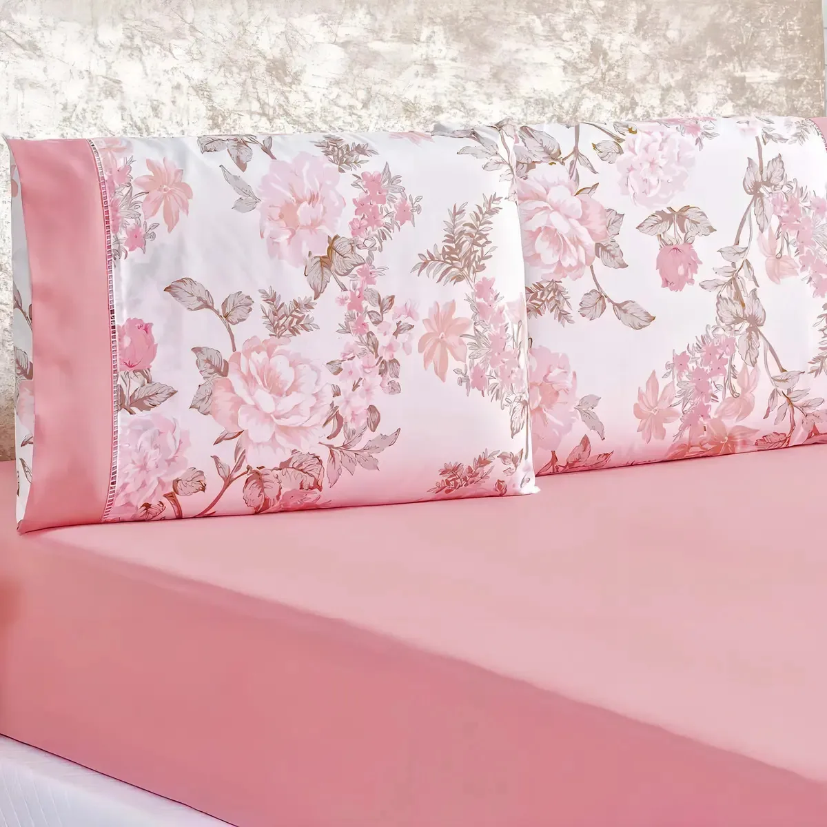 Jogo Cama Lençol Diamond Solteiro 200 Fios 2 Pçs Rosa Floral