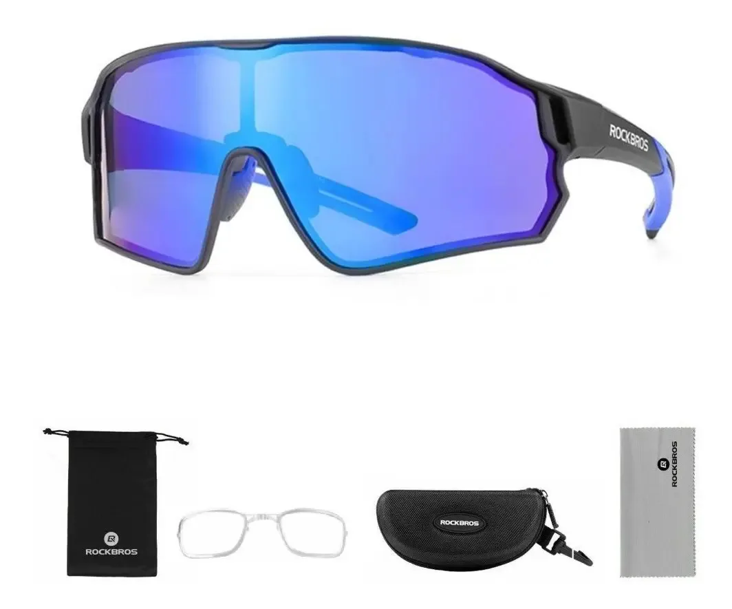 Óculos Esportivos Rockbros para Ciclismo Polarizado Azul com Armação Preta