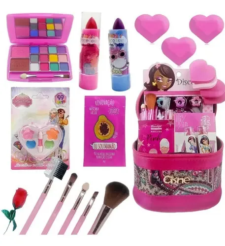 Kit Maquiagem Infantil Sagaro Makeup Com Maleta 17 Itens