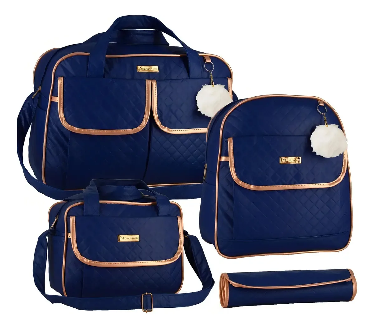 Kit Maternidade Azul-marinho Bambinelli Bolsa Mochila Trocador Matelassê