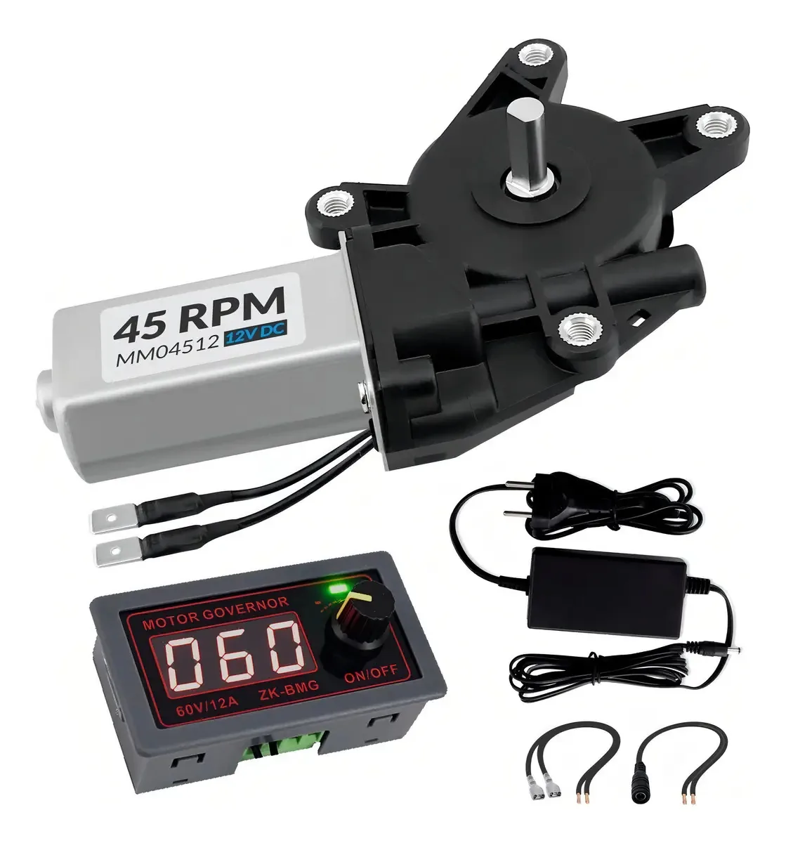 Motor 12v Dc 45 Rpm Com Redução + Pwm Controlador + Fonte