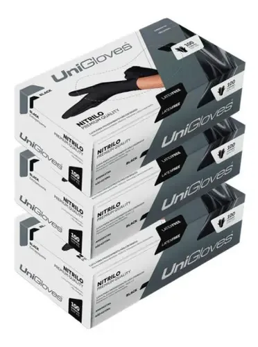 Luvas Descartáveis Nitrilo Preto UniGloves Tamanho G Hipoalergênicas