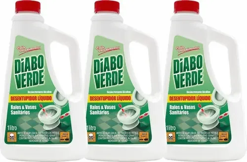 Kit 3 Desentupidor De Pias E Ralos Líquido Diabo Verde 1 Lt
