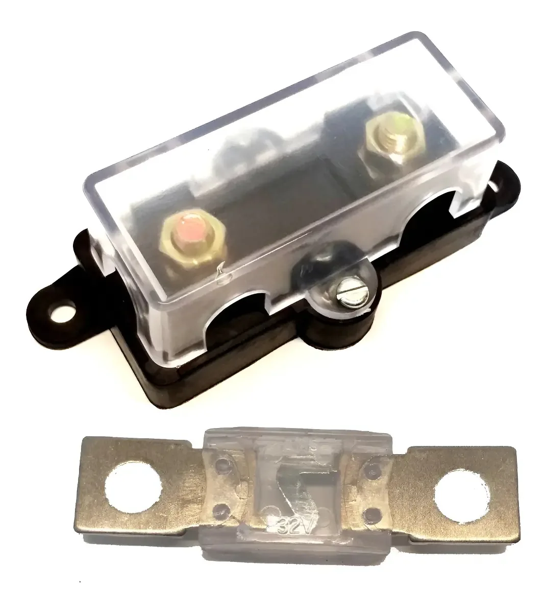 Kit Com 4 Porta Fusíveis Mega de Acrílico e 4 Fusíveis de 150 Amperes Para Som Automotivo