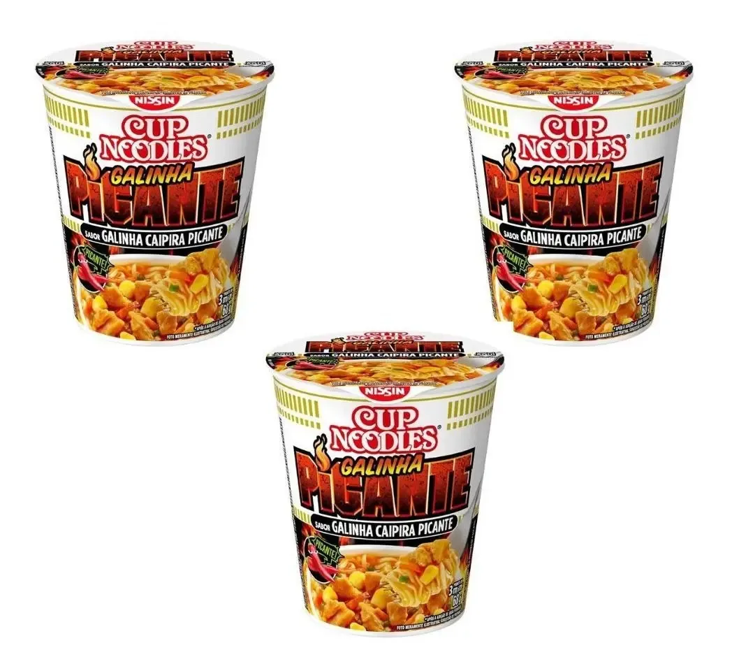 Kit 03 Cup Noodles Macarrão Nissin Galinha Caipira Picante