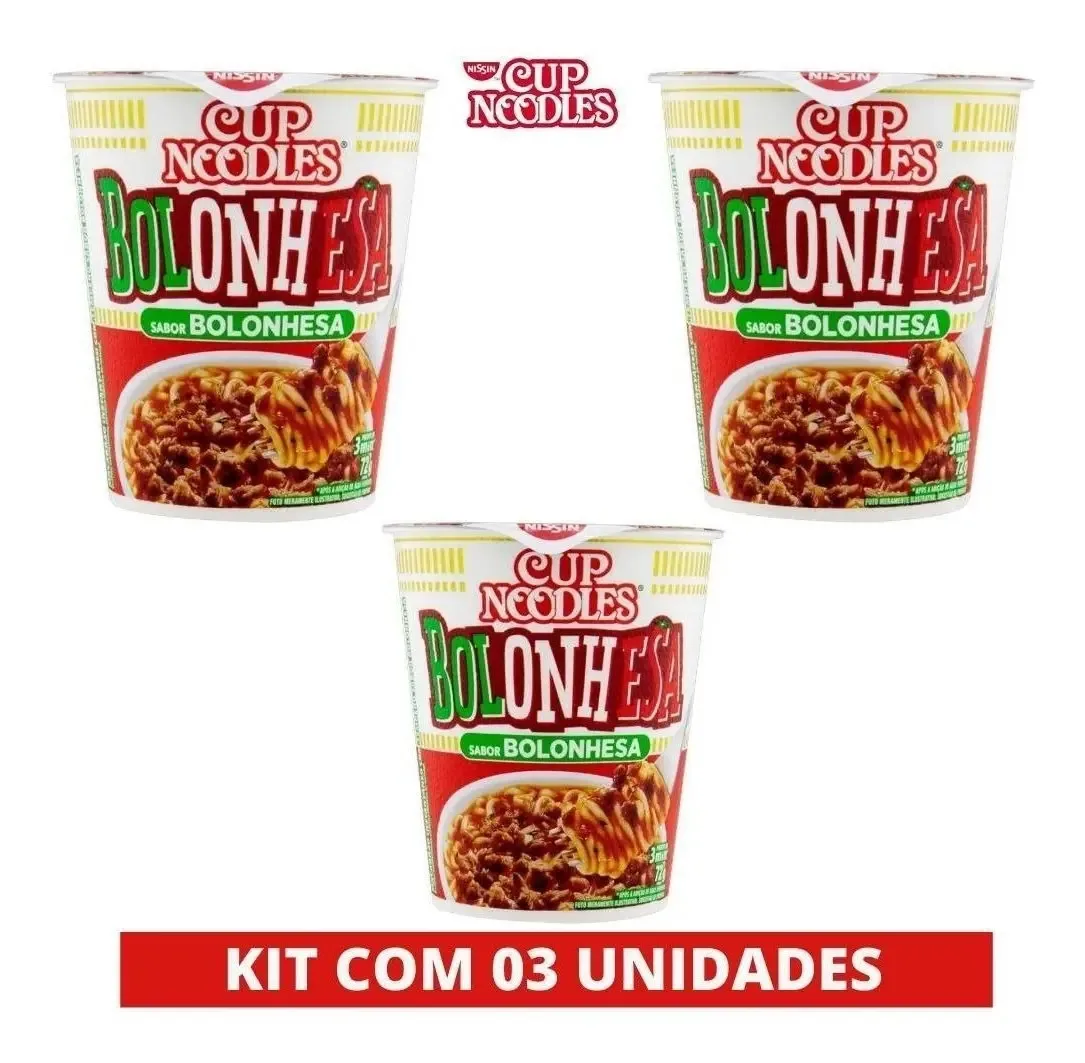 Cup Noodles Sabor Bolonhesa Nissin Instantâneo Kit Com 03