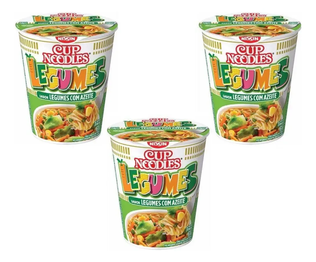 Kit 03 Cup Noodles Legumes Com Azeite Macarrão Nissin