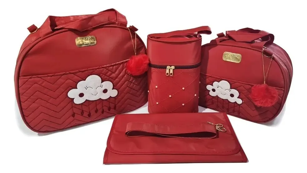 Kit Bolsa De Bebê Maternidade Completa Cor Vermelho Desenho Do Tecido
