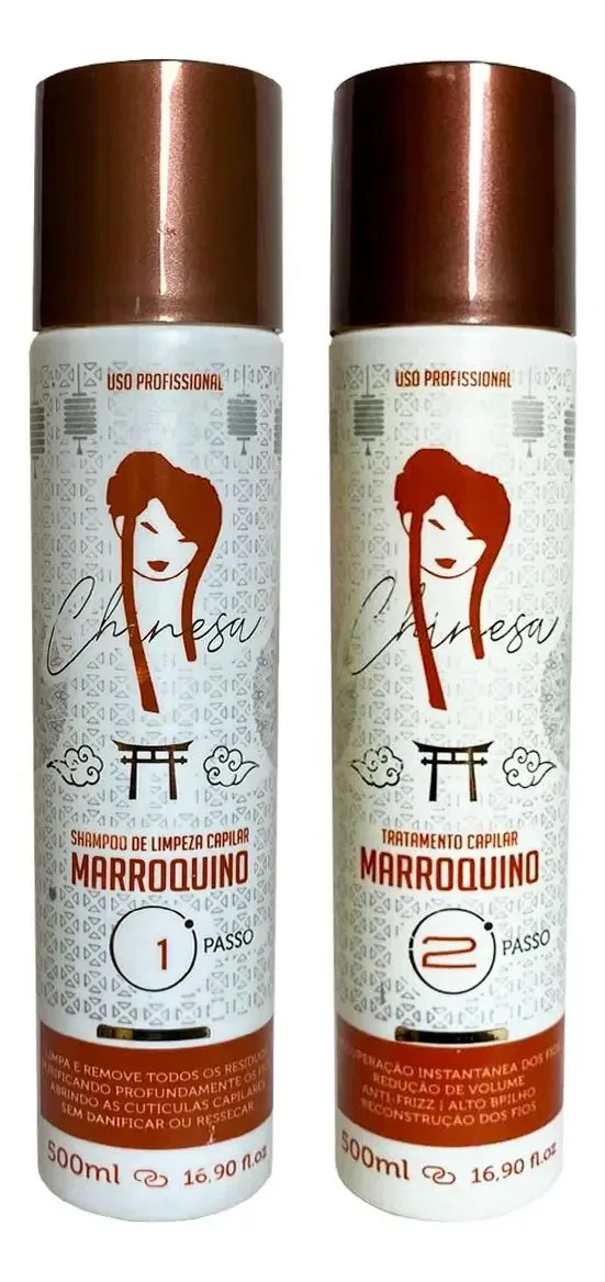 Kit Tratamento Marroquino Chinesa Cosmeticos 2x500ml Cor De Cabelo Qualquer Cor Fragrância Do Tratamento Moderada