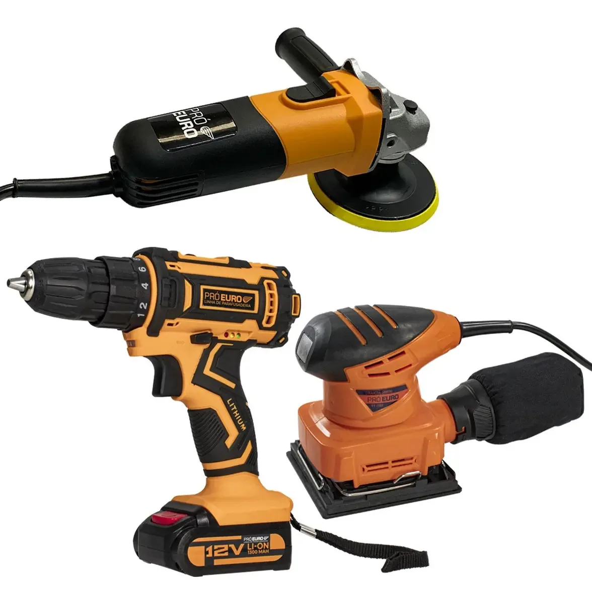 Esmerilhadeira 720w + Lixadeira 180w + Parafusadeira Cor Laranja