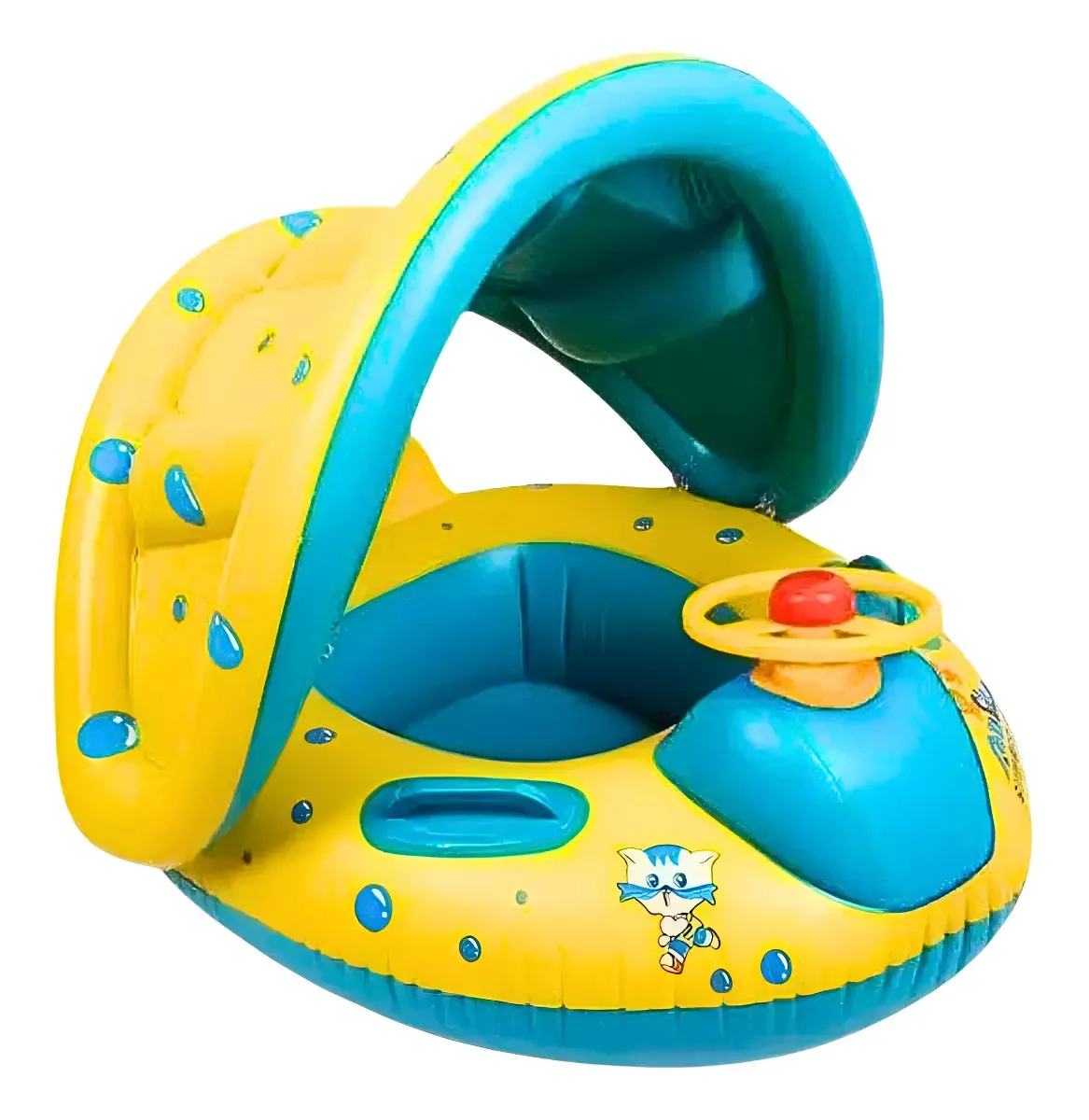 Boia Bote Bebê Infantil Com Cobertura Piscina Praia Inflável Cor Amarelo E Azul