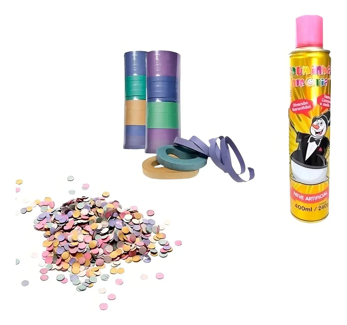 Kit Carnaval TOK D' CASA Espuminha Spray 400ml Serpentina Confete Festa