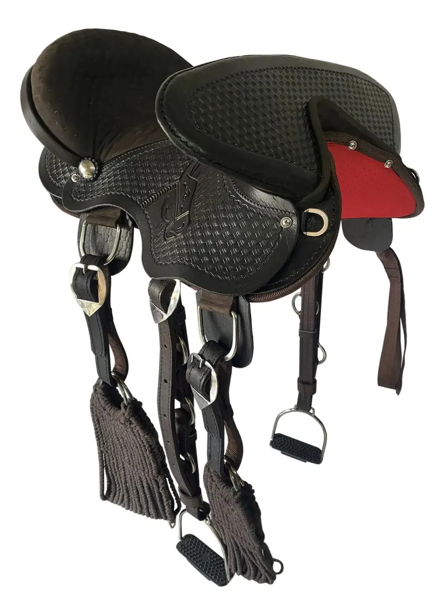 Arreio Cutuco De Couro De Búfalo Assento De Nobuck Acochuado Com Ferragens Em Aço Inox Para Muarez E Para Cavalos