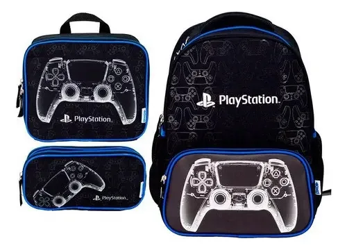 Mochila Playstation Xray Costa + Lancheira + Estojo Controle
