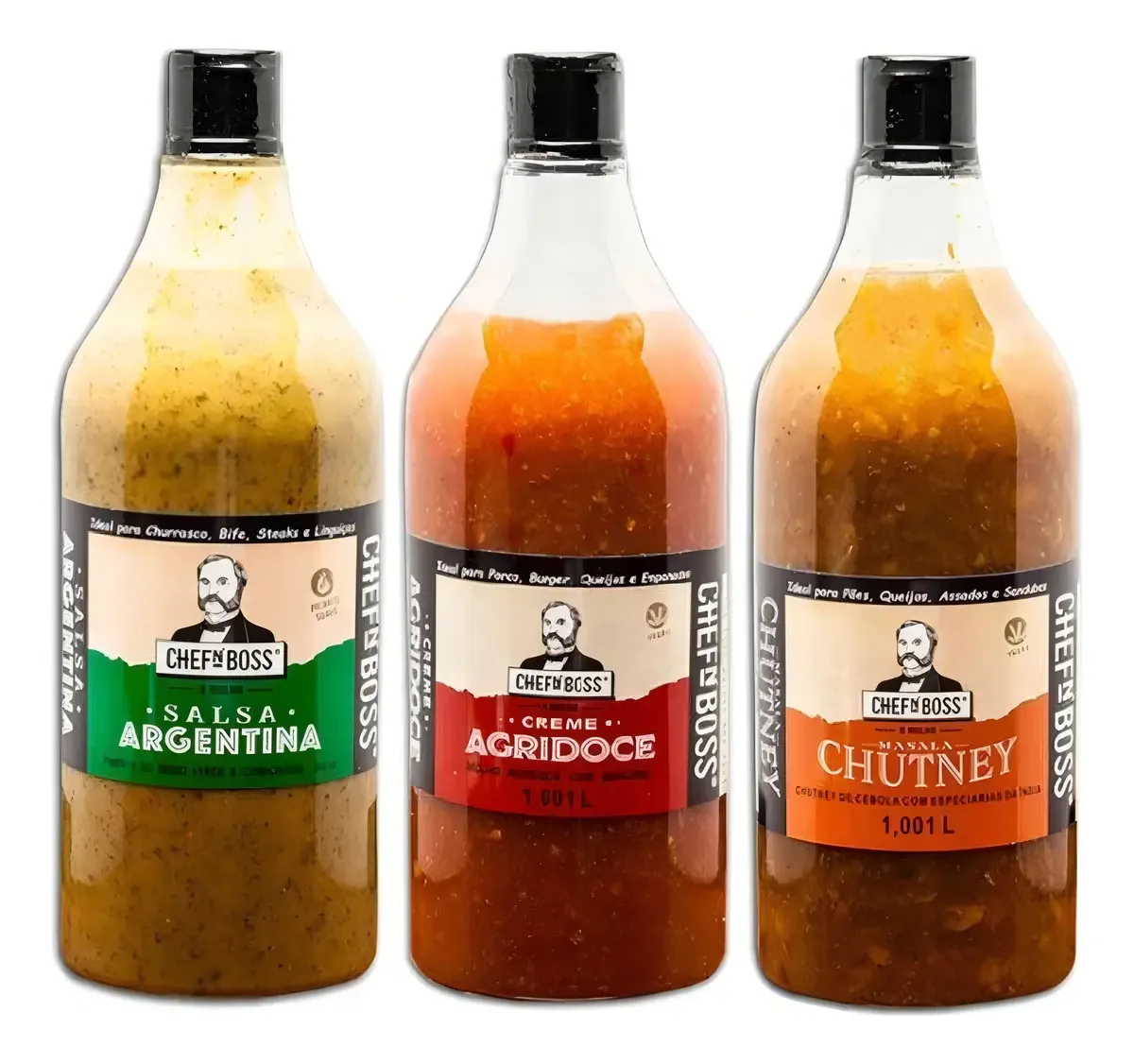 Kit 3 Molhos Gourmet Chefn Boss Premium 1kg Cada