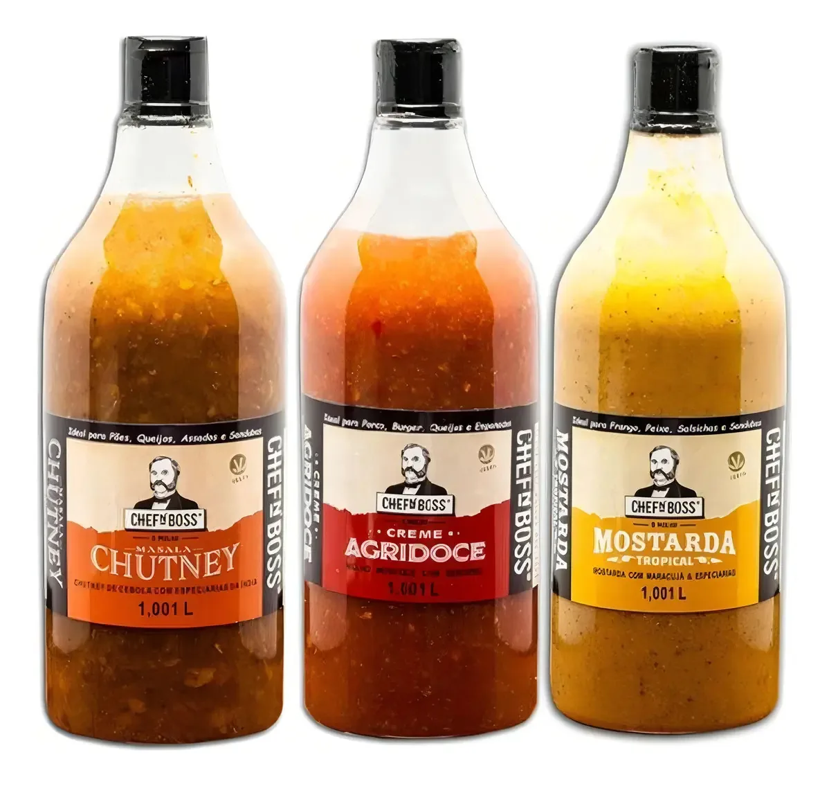 Kit 3 Sabores Molhos Gourmet Chefn Boss Premium 1kg Cada
