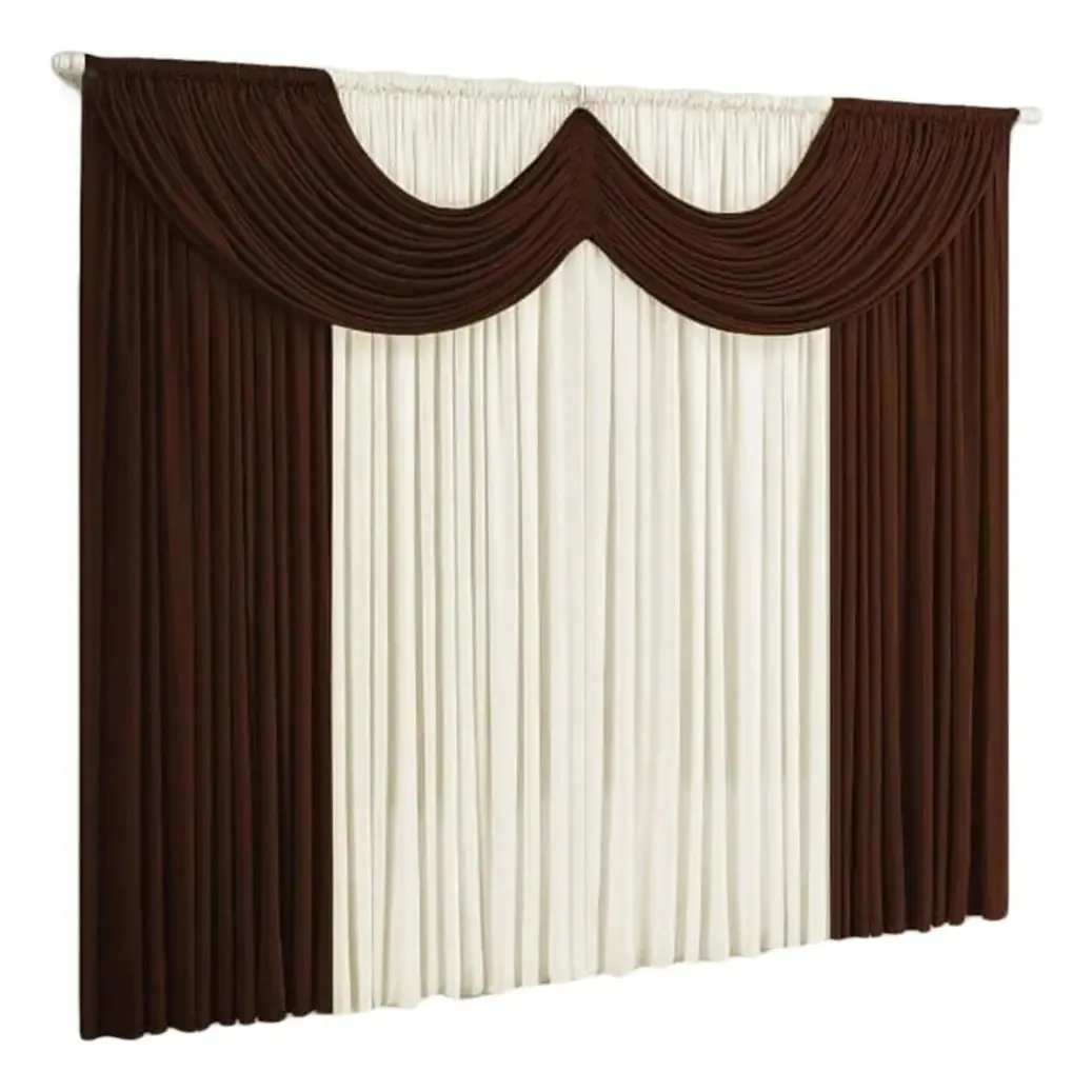 Cortina P/janela Em Malha 3,00m X 2,80m Sala Ou Quarto Cor Tabaco E Branco