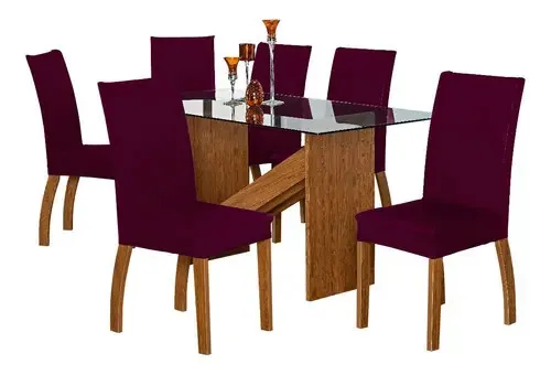 Kit 4 Capas Para Cadeira Jantar Malha Lisa Cor Bordô