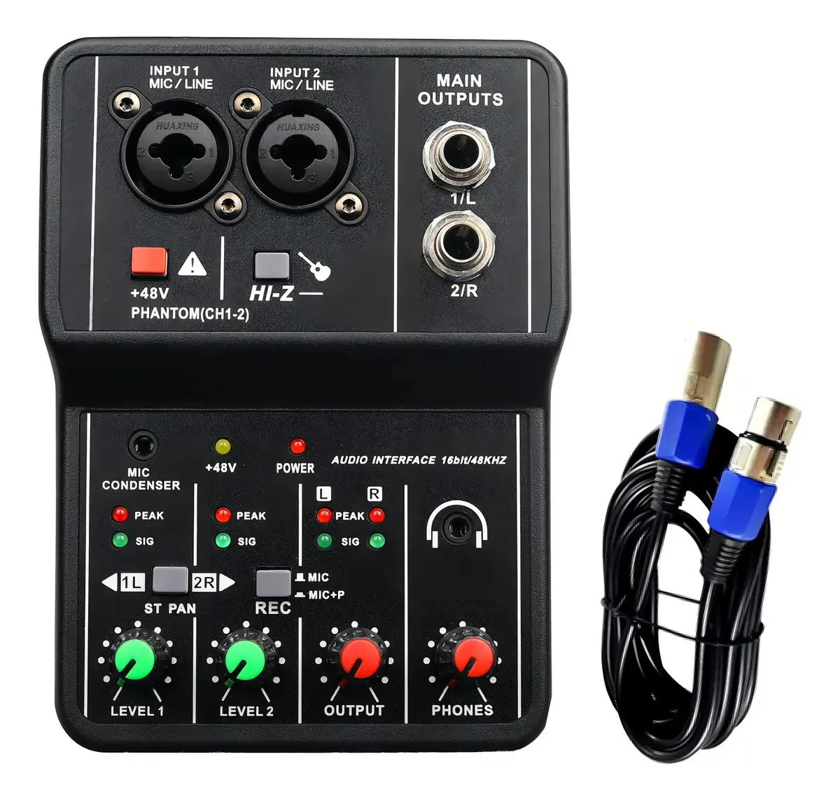Mesa De Som Interface Usb Com 2 Canais Phantom + Cabo Xlr
