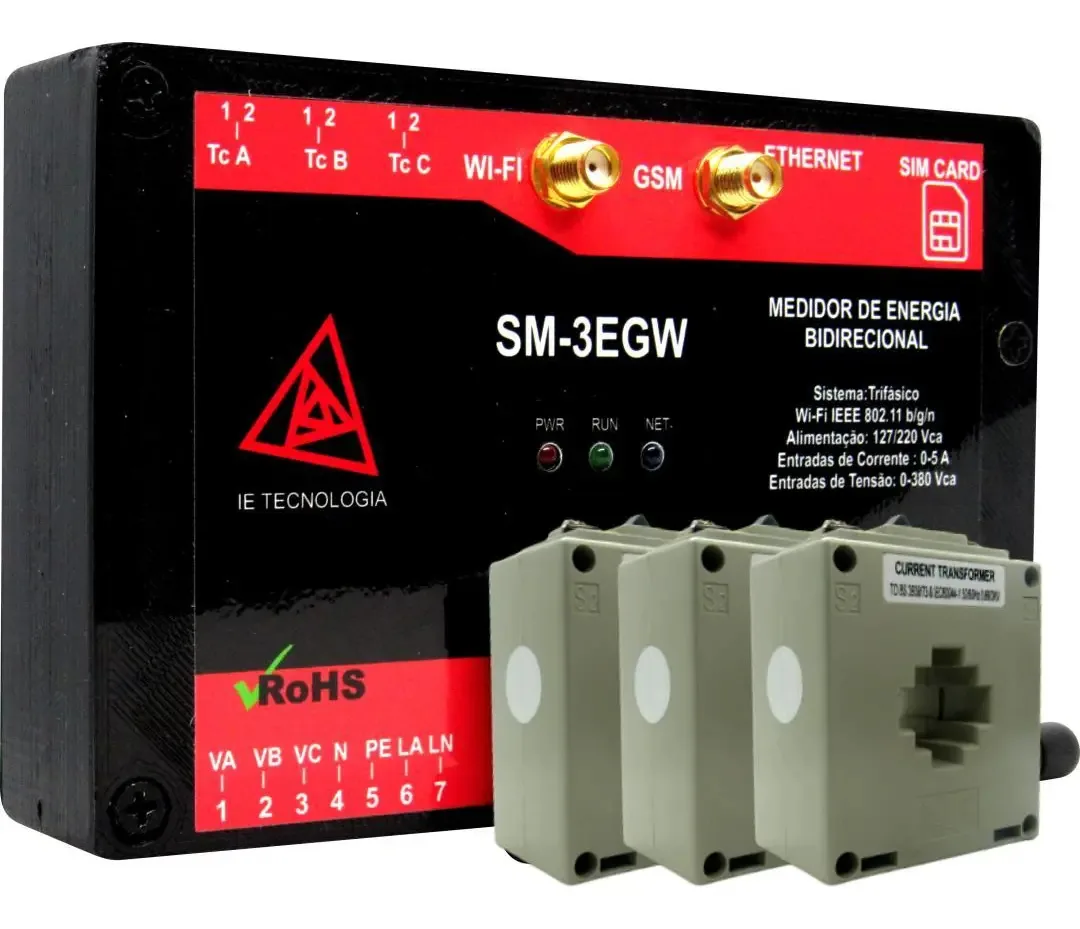 Kit Medidor De Energia Trifásico Sm-3egw + Tc Janela 50a